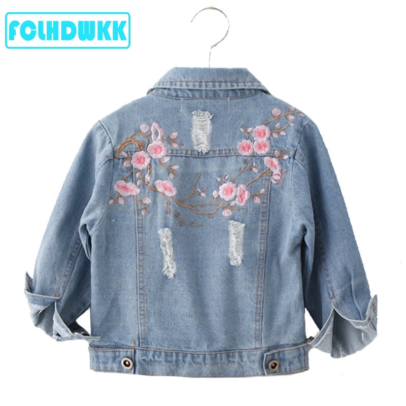 M&T Wear - Girls Jeans  Jackets Kids Coats Outerwear Embroidered Long Sleeve Button Denim Jackets For Girls Clothes 2-8