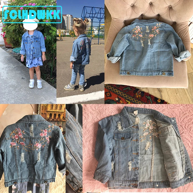 M&T Wear - Girls Jeans  Jackets Kids Coats Outerwear Embroidered Long Sleeve Button Denim Jackets For Girls Clothes 2-8