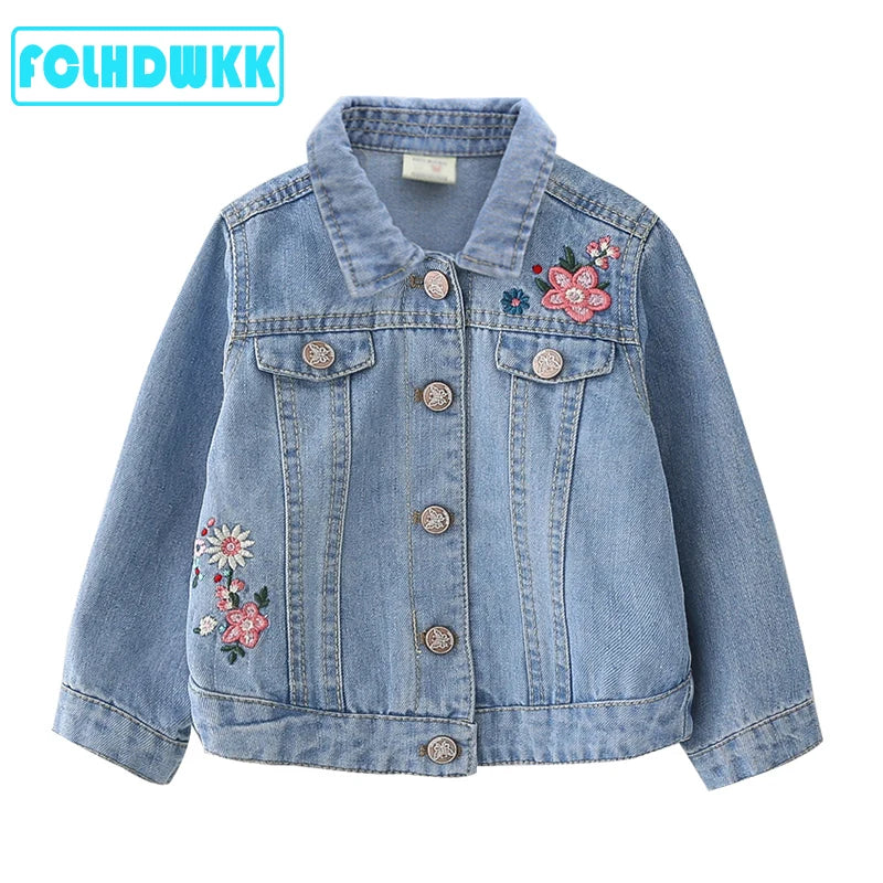M&T Wear - Girls Jeans  Jackets Kids Coats Outerwear Embroidered Long Sleeve Button Denim Jackets For Girls Clothes 2-8
