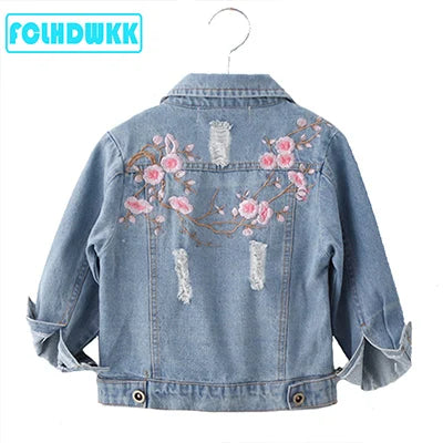 M&T Wear - Girls Jeans  Jackets Kids Coats Outerwear Embroidered Long Sleeve Button Denim Jackets For Girls Clothes 2-8