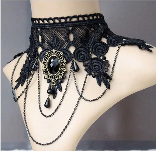 M&T Wear - Elegant Lace Rhinestone Choker Necklace for Women