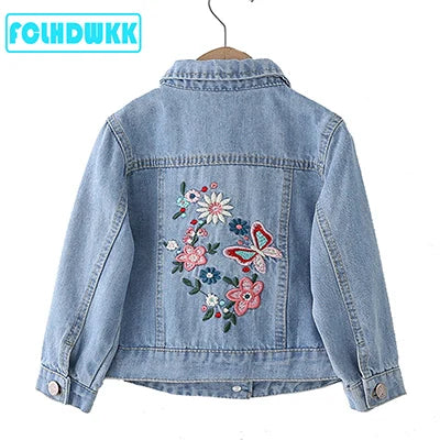 M&T Wear - Girls Jeans  Jackets Kids Coats Outerwear Embroidered Long Sleeve Button Denim Jackets For Girls Clothes 2-8