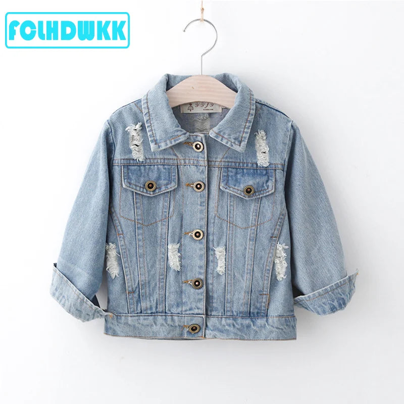 M&T Wear - Girls Jeans  Jackets Kids Coats Outerwear Embroidered Long Sleeve Button Denim Jackets For Girls Clothes 2-8