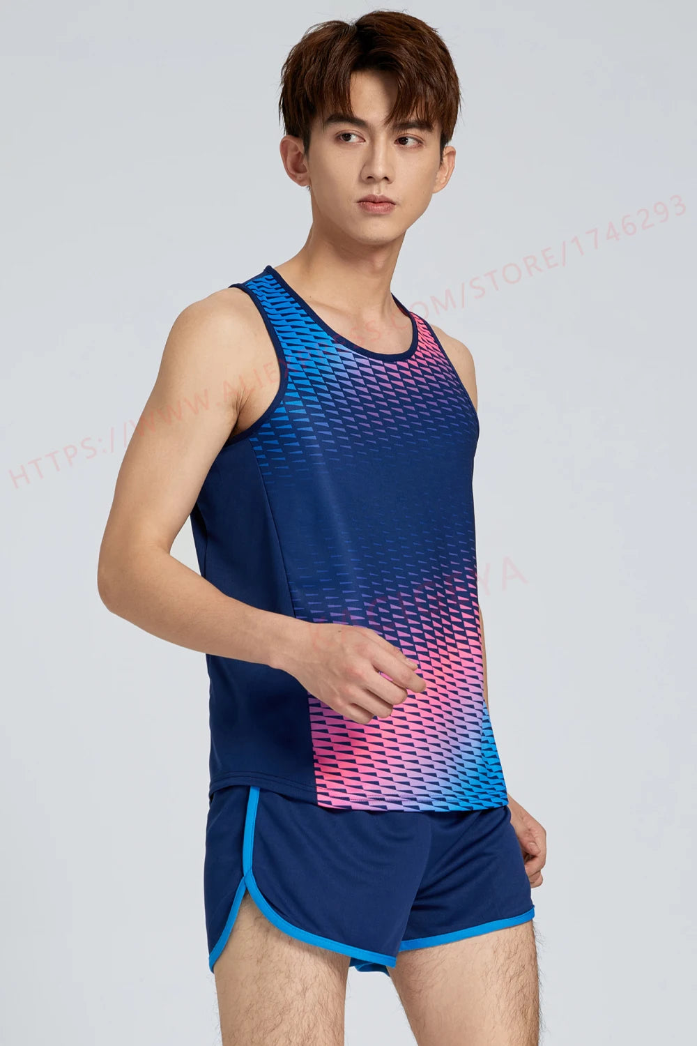 M&T Wear - Men Running Tracksuits 2021 Track And Field Suits Quick Dry Marathon Athletics Sportswear Vest+Shorts Team Sport Set