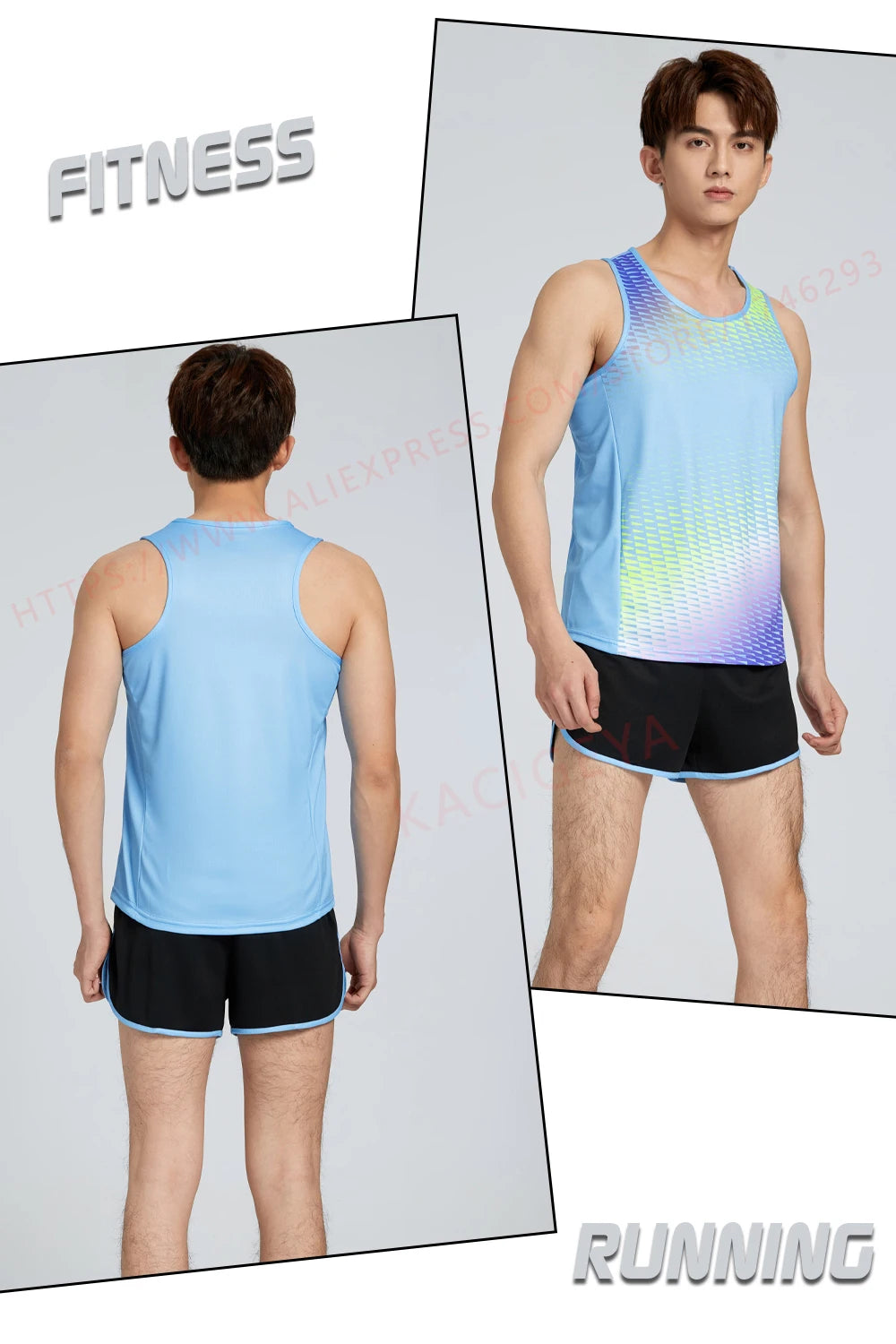M&T Wear - Men Running Tracksuits 2021 Track And Field Suits Quick Dry Marathon Athletics Sportswear Vest+Shorts Team Sport Set