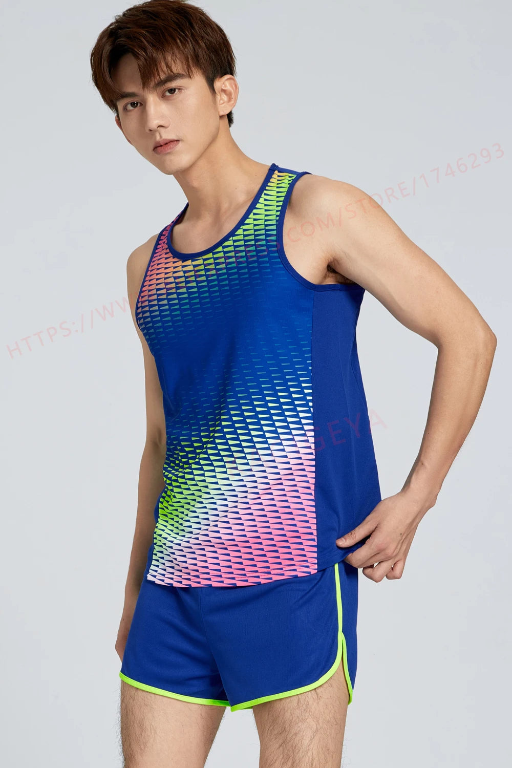 M&T Wear - Men Running Tracksuits 2021 Track And Field Suits Quick Dry Marathon Athletics Sportswear Vest+Shorts Team Sport Set