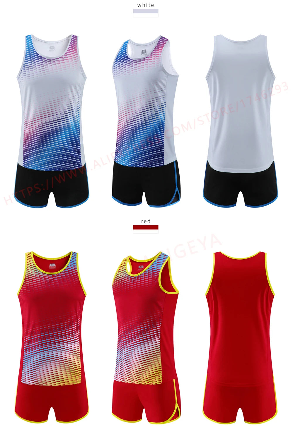 M&T Wear - Men Running Tracksuits 2021 Track And Field Suits Quick Dry Marathon Athletics Sportswear Vest+Shorts Team Sport Set