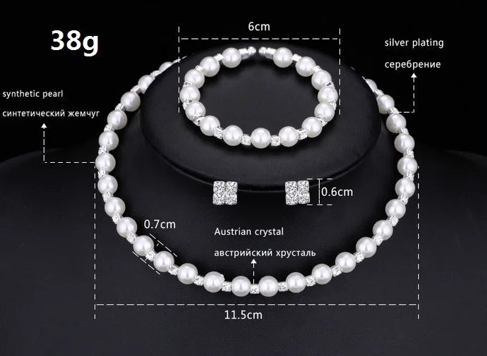 M&T Wear - Pearl and Crystal Wedding Jewelry Set for Women