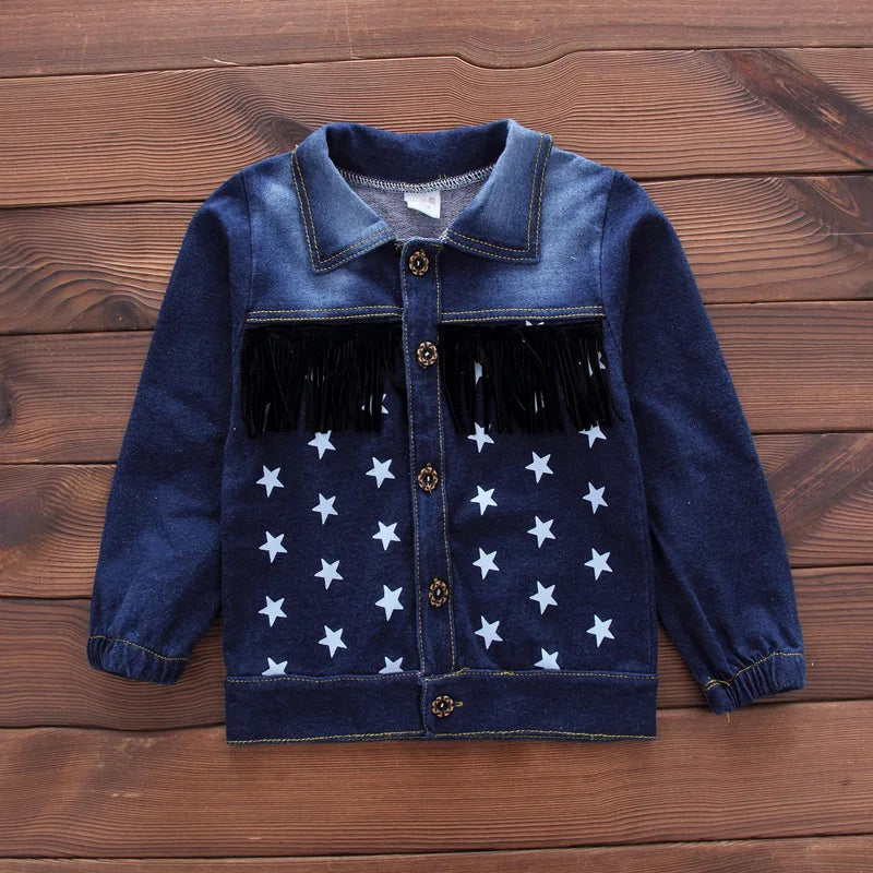 M&T Wear - Kids New Denim Jacket Boys Coat Toddler Sport Clothes Suit Clothing Set Cotton Jeans Coat T-shirt Pants Star Tracksuit Children
