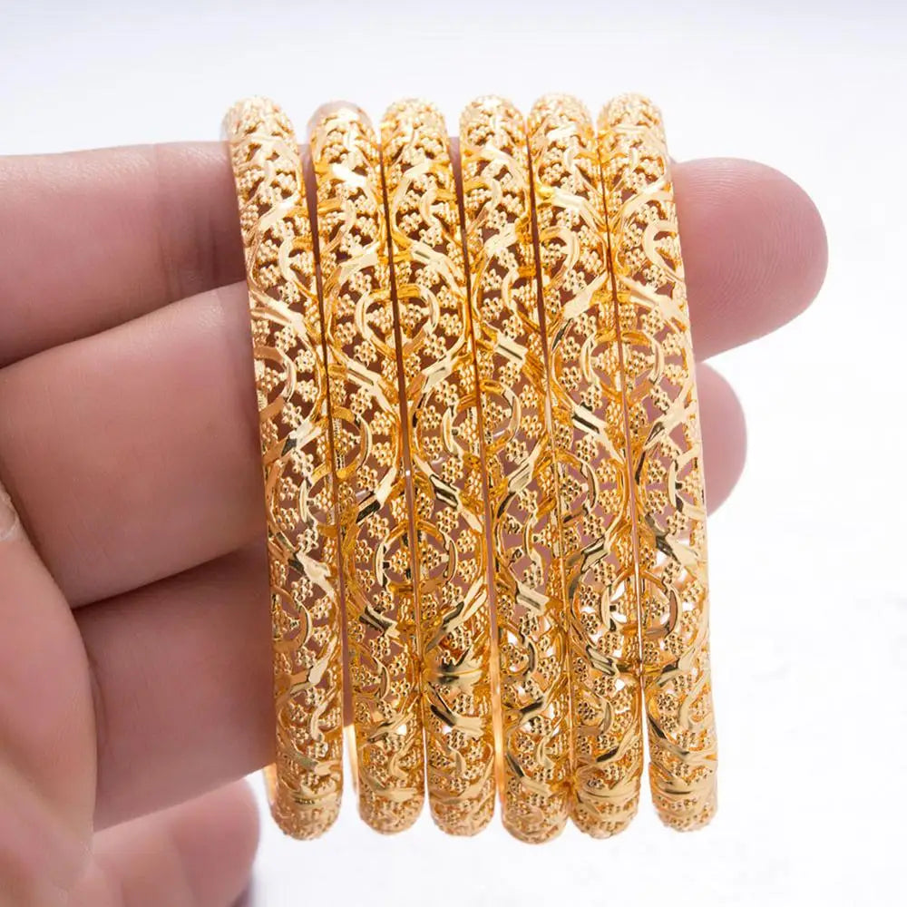M&T Wear - 24k 6Pcs Gold Color Dubai India Bangles for Women