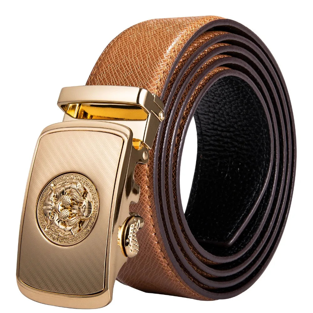 M&T Wear - Luxury Gold Buckle Cowskin Genuine Leather Belt