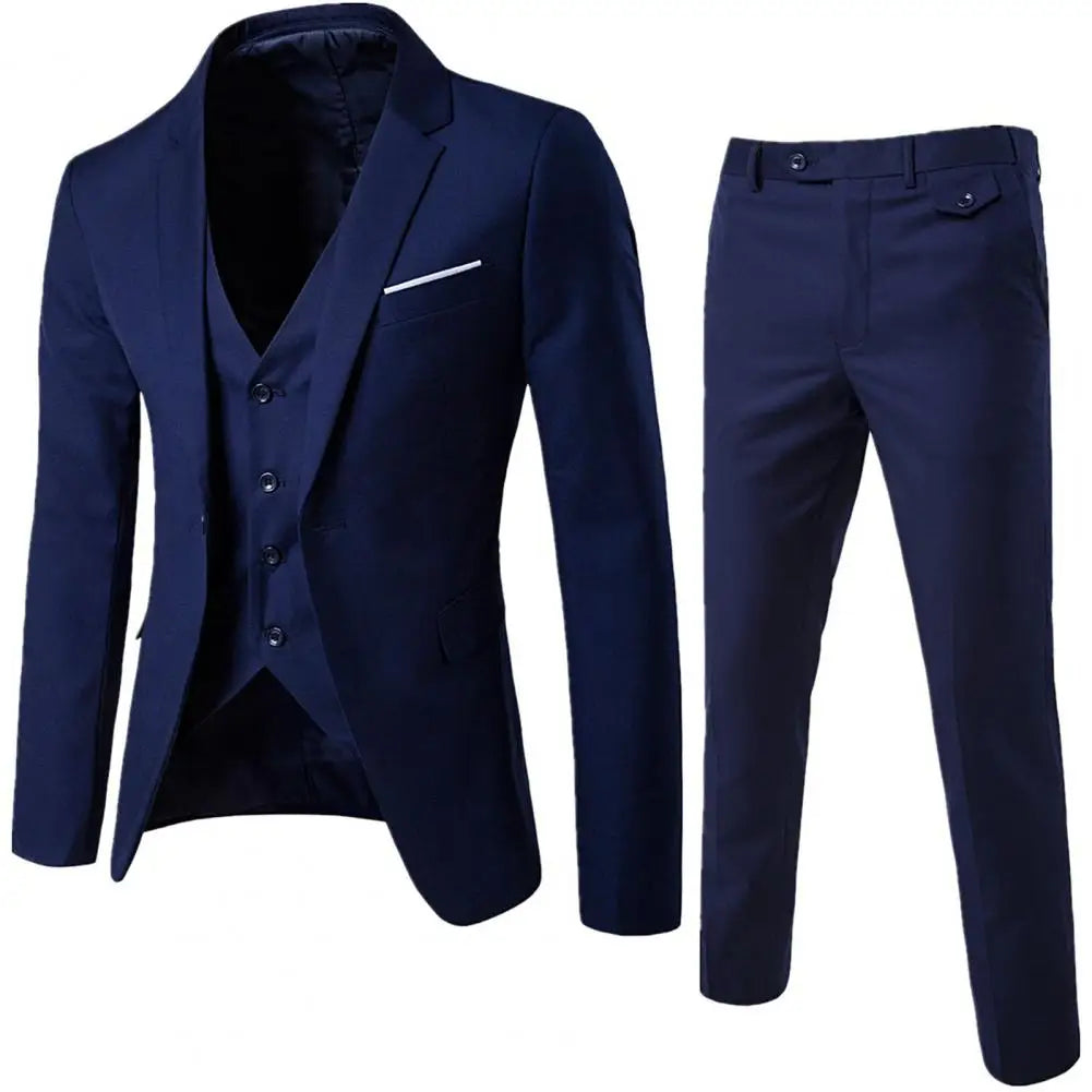M&T Wear Men’s 3-Piece Slim Fit Formal Suit – Solid Color Business & Wedding Set