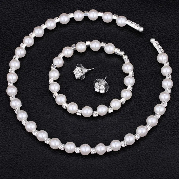 M&T Wear - Pearl and Crystal Wedding Jewelry Set for Women
