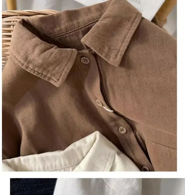 M&T Wear - Korean Children's Clothes 2025 Cotton Solid Color Long Sleeve Shirt for Boy 2-6Y Kids Blouse for Girls Loose Fit Casual Shirt