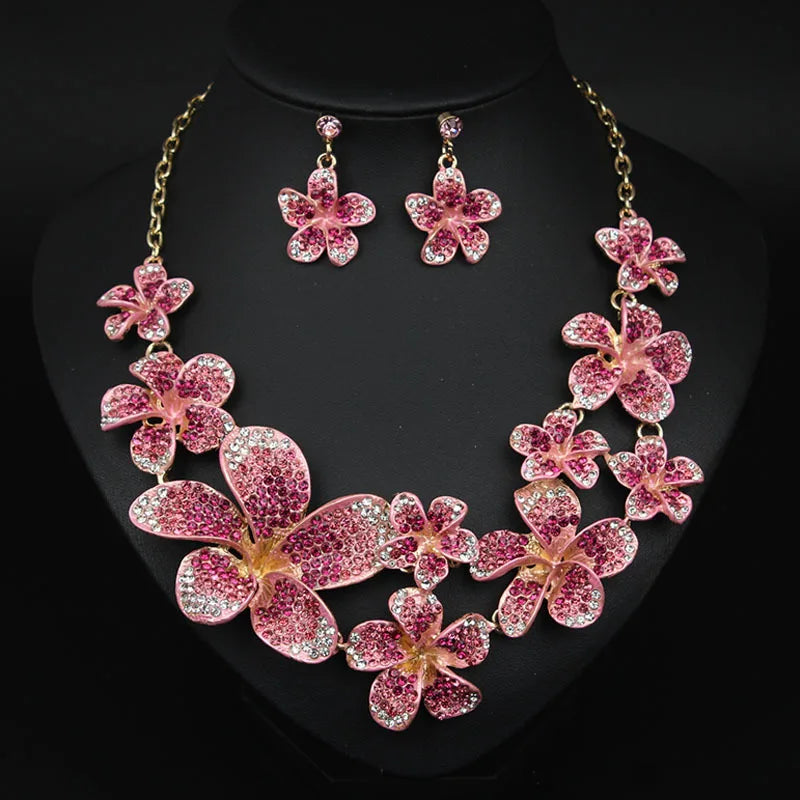M&T Wear - Luxury Crystal Flower Necklace & Earrings Set for Women