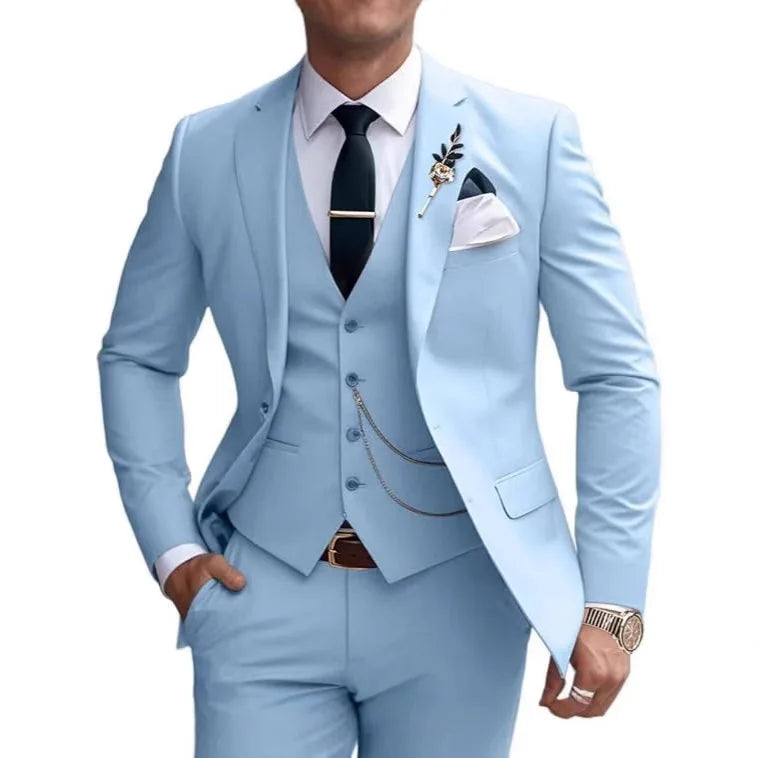 M&T Wear - Men’s 3-Piece Solid Slim Fit Suit – Elegant Banquet & Party Attire