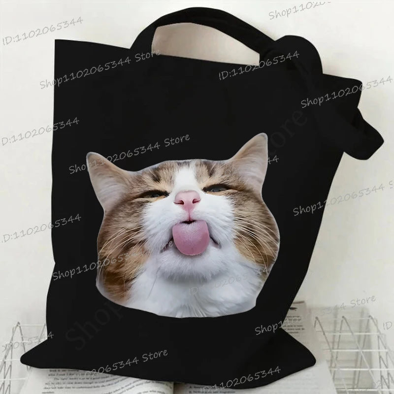 M&T Wear - Women’s Meme Cat Canvas Tote Bag | Funny Cartoon Shoulder Bag