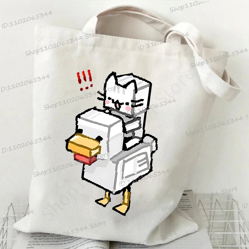 M&T Wear - Women’s Meme Cat Canvas Tote Bag | Funny Cartoon Shoulder Bag