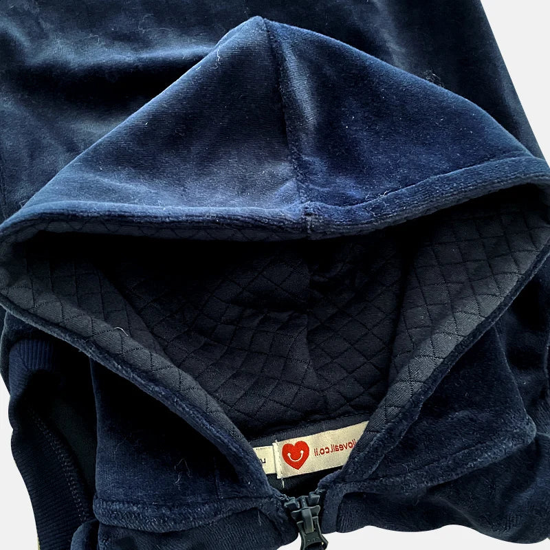 M&T Wear - Kids school clothes boy/girl school vest navy velour lining hooded outside jacket front zippers and embroided heart kids tops