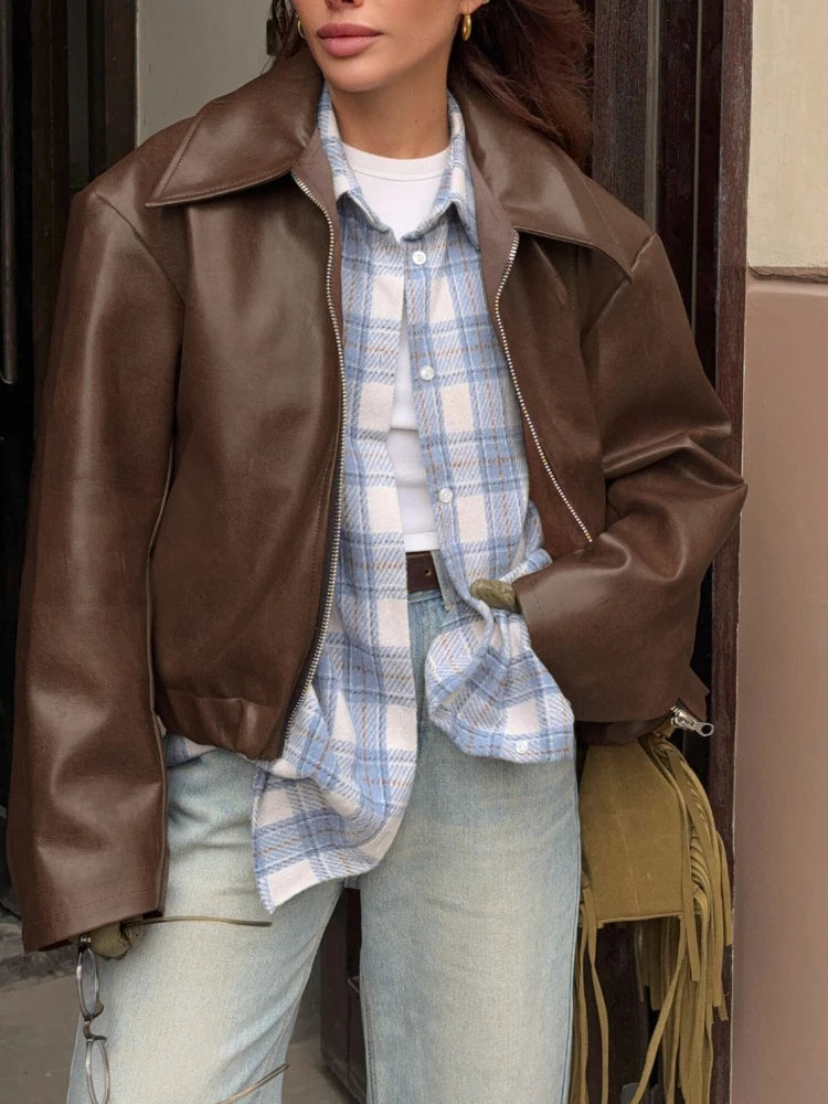 M&T Wear - Locomotive Leather Jacket 2025 Europe America Autumn Winter New Loose Coat Fashion Cross-border Leather Jacket New Women's Coat