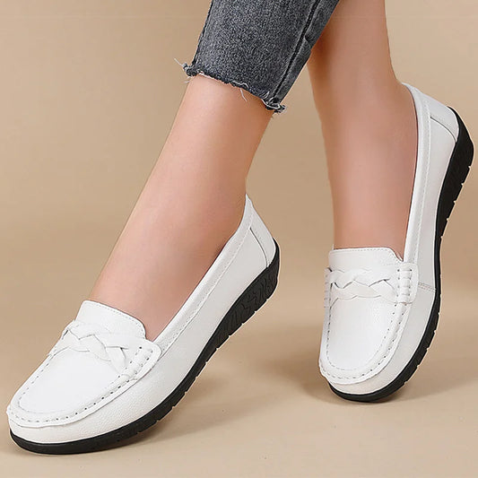 M&T Wear- New Soft Leather Flat Shoes Women's Loafers Flats Casual Shoes Women Footwear Female White Zapatos De Mujer