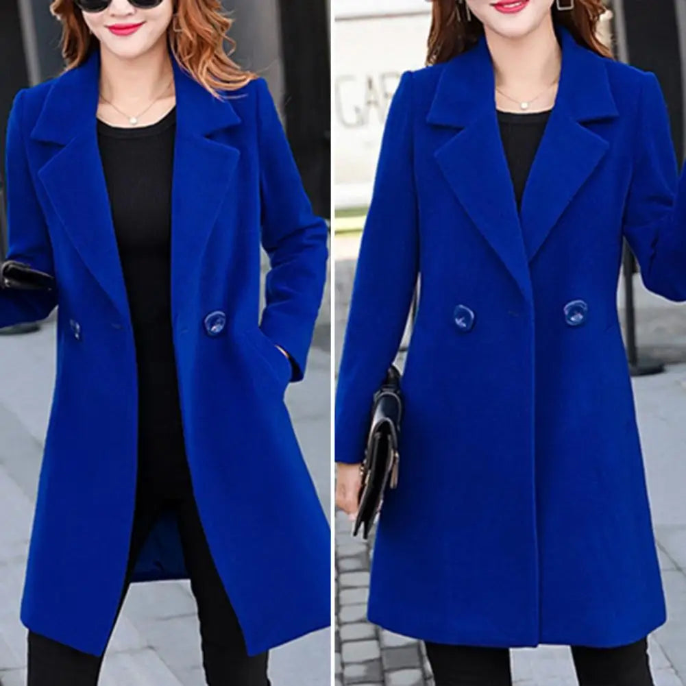 Winter Coat Women Thick Pockets Overcoat Notch Collar Fall Coat