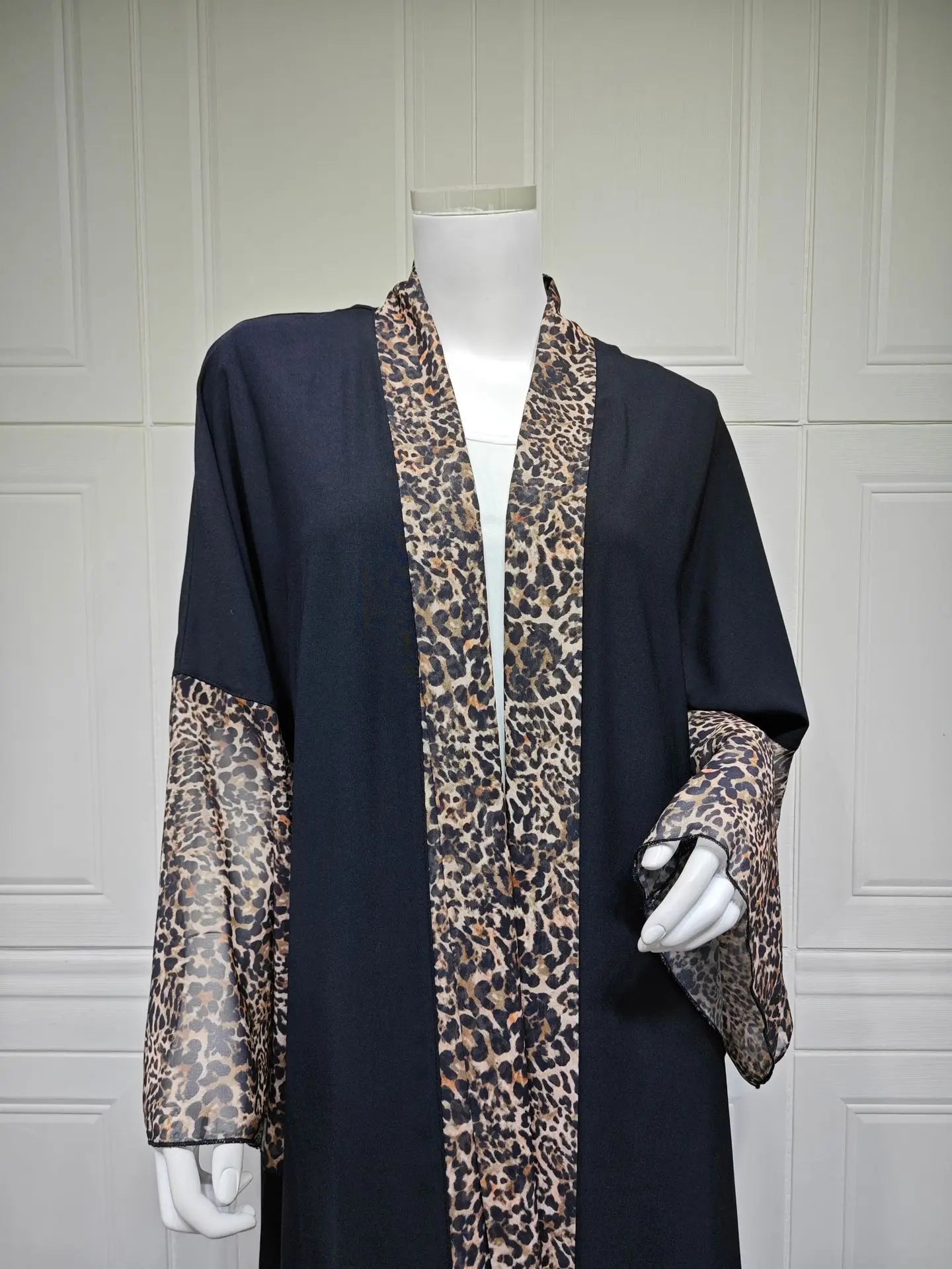 M&T Wear - Leopard Print Chiffon Open Abaya with Zipper