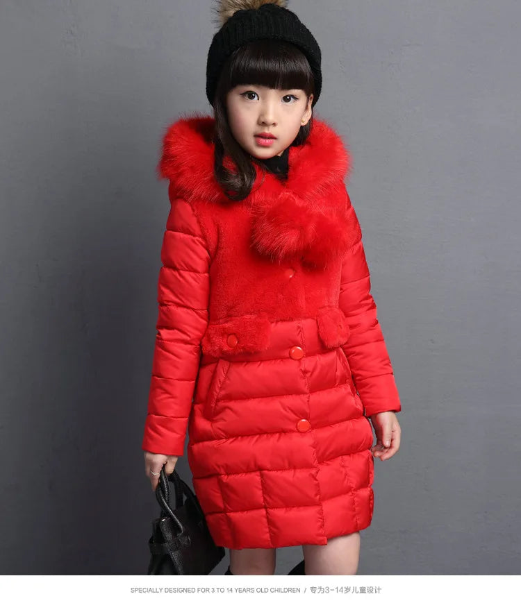 M&T Wear - Winter Warm Jackets for Girls Fashion Fur Hooded Children Girls Waterproof Outwear Kids Cotton Lined Parkas