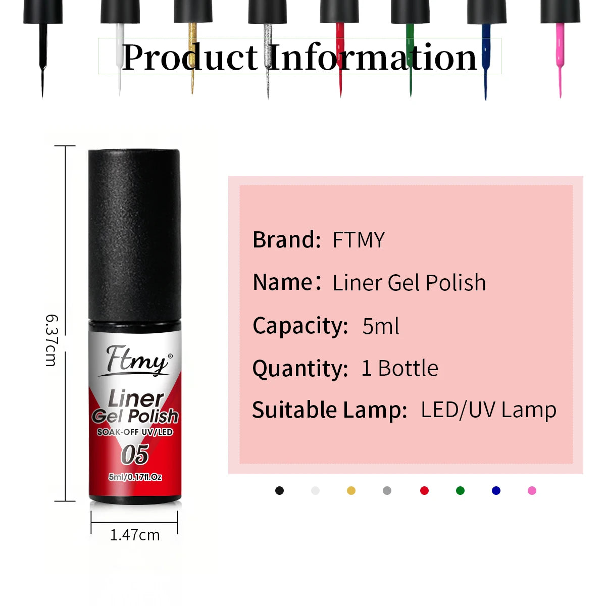 M&T Wear - Gel Liner Nail Art Set | 6 Colors Nail Design Polish Kit (5ml Each)