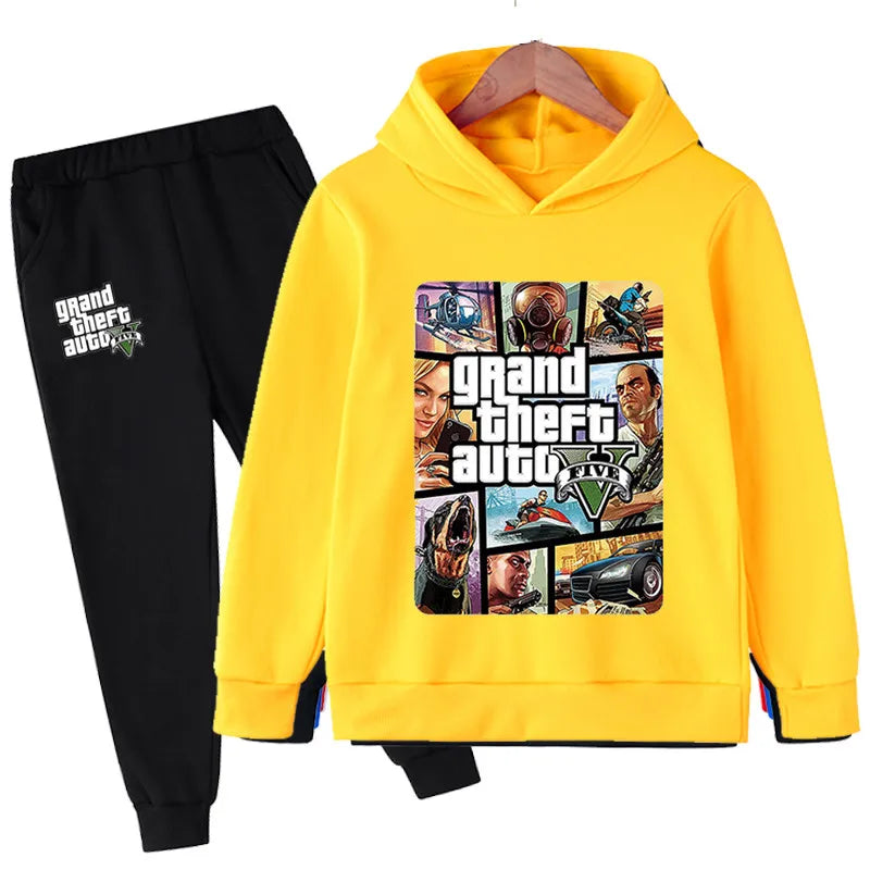 M&T Wear - Kids Game Gta 5 2pcs Hooded Sweatshirt+Jogging Pants Suits 3-13 Years Boys Girls Spring Autumn Tracksuits Children Clothes Sets