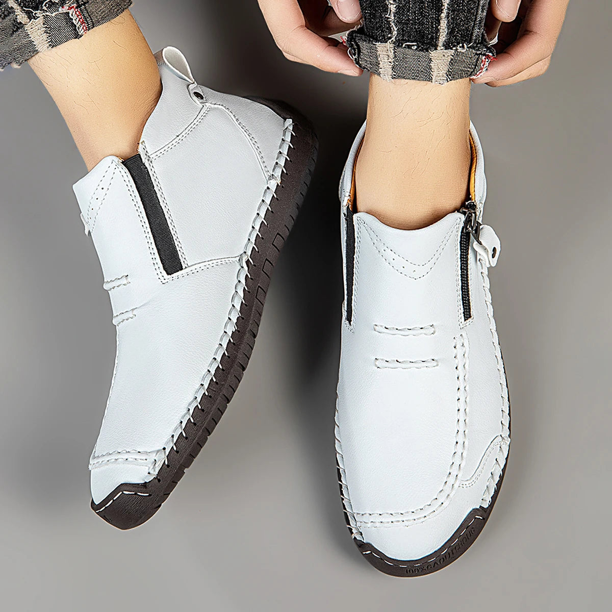 M&T Wear - New Casual Shoes for Men White Luxury Round Toe Men Ankle Boots Light Slip on Walking Shoes Outdoor Comfor Men High Top Sneakers