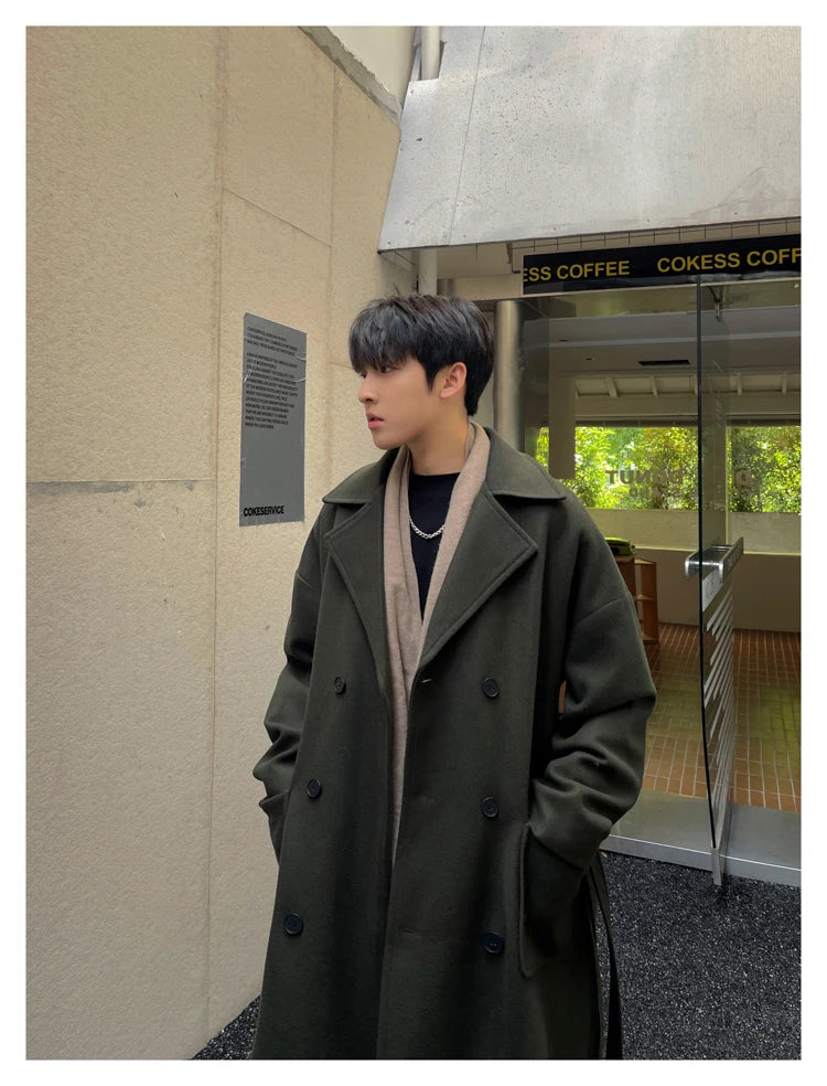 M&T Wear - Thick Korean Vintage Long Woolen Trench Coat for Men