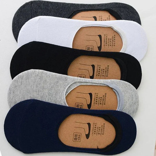 M&T Wear - 5 Pairs Men's Invisible Non-Slip Cotton Boat Socks