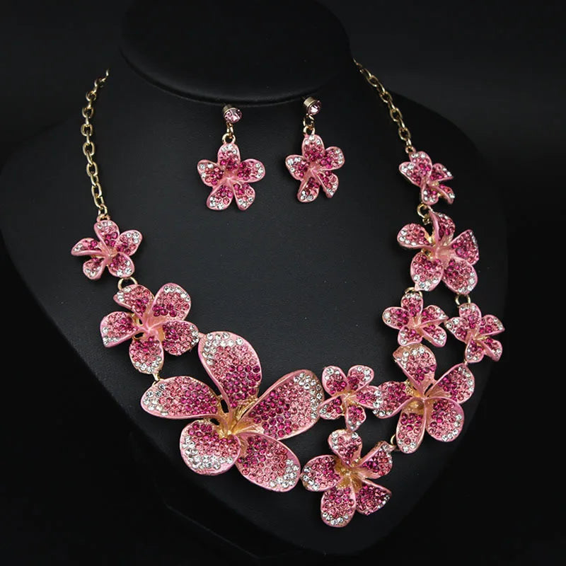 M&T Wear - Luxury Crystal Flower Necklace & Earrings Set for Women