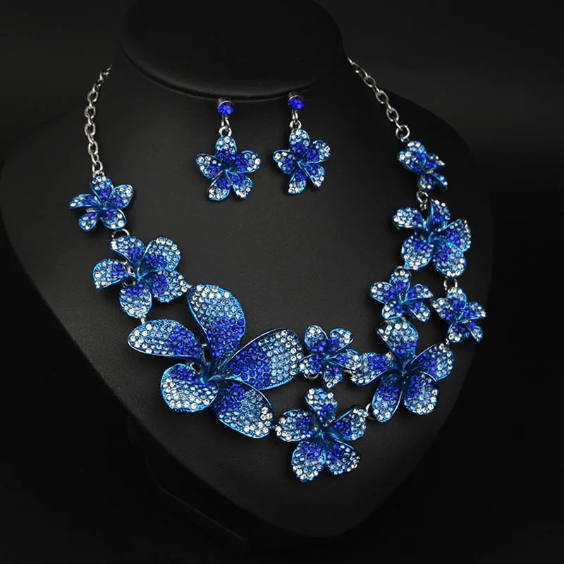 M&T Wear - Luxury Crystal Flower Necklace & Earrings Set for Women