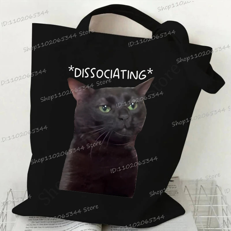 M&T Wear - Women’s Meme Cat Canvas Tote Bag | Funny Cartoon Shoulder Bag