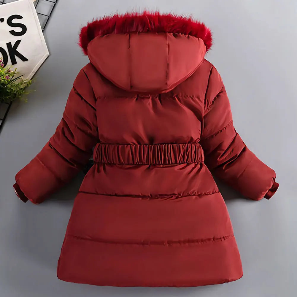 M&T Wear - Children's Winter Jacket Thick Warm Fur Collar Hood Beads Elastic Waist Teens Girls Down Coat,Fashion Windproof Kids Overcoat