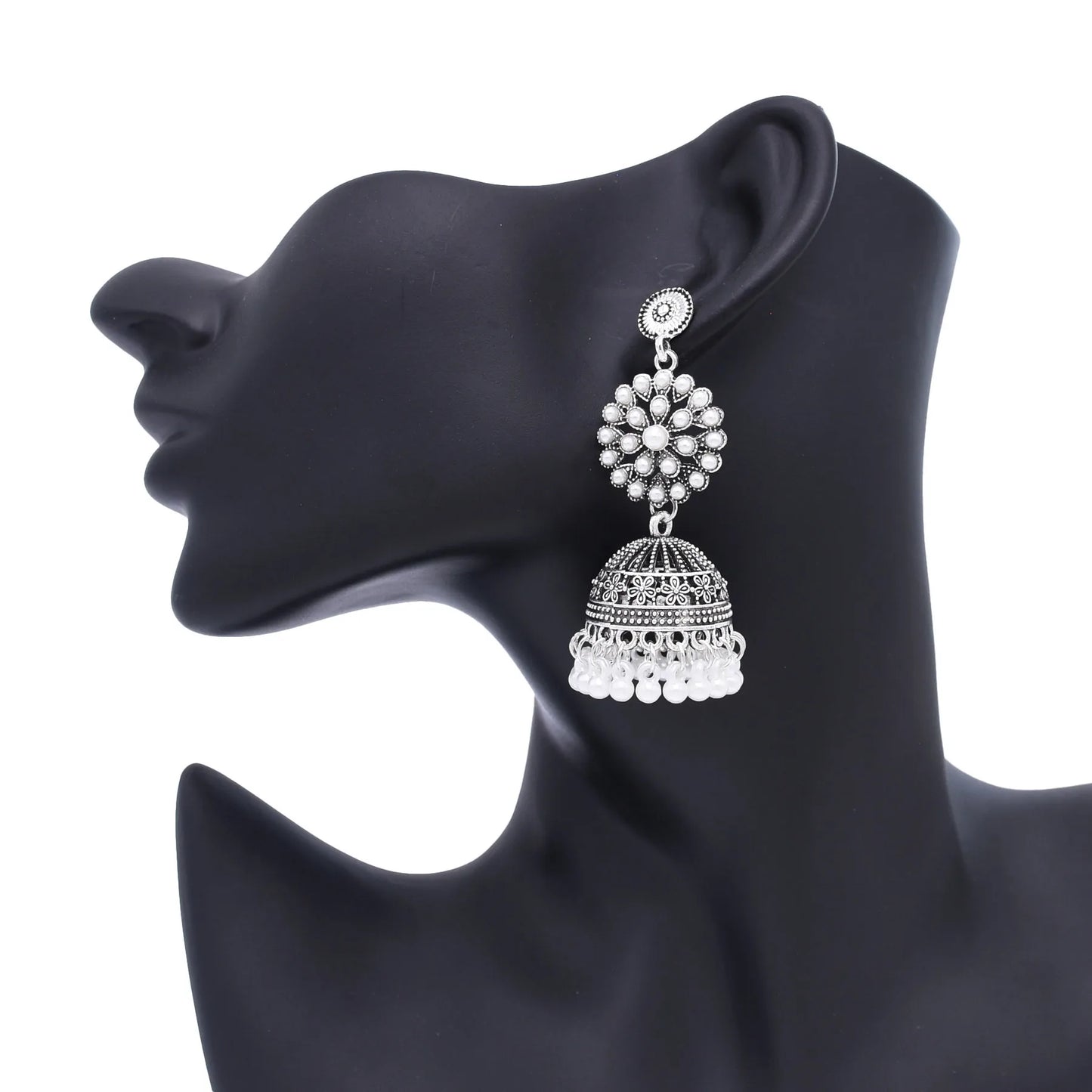 M&T Wear - Traditional Indian Jhumka Earrings for Women | Vintage Peacock Bell Design with Pearl Beads