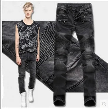 M&T Wear - Jeans Men Long Pants Denim Pant High Waist Simple Zipper Splice Casual Regular Slim Fit Straight Trousers Autumn Winter