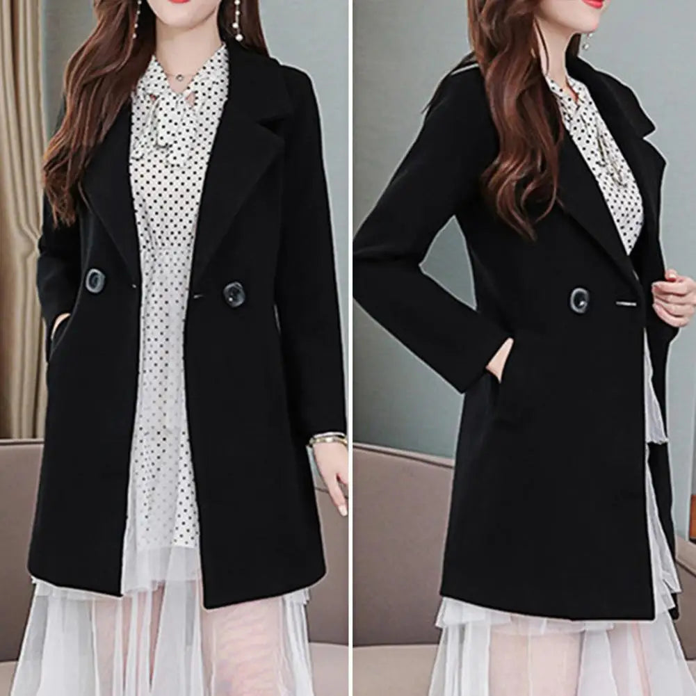 Winter Coat Women Thick Pockets Overcoat Notch Collar Fall Coat