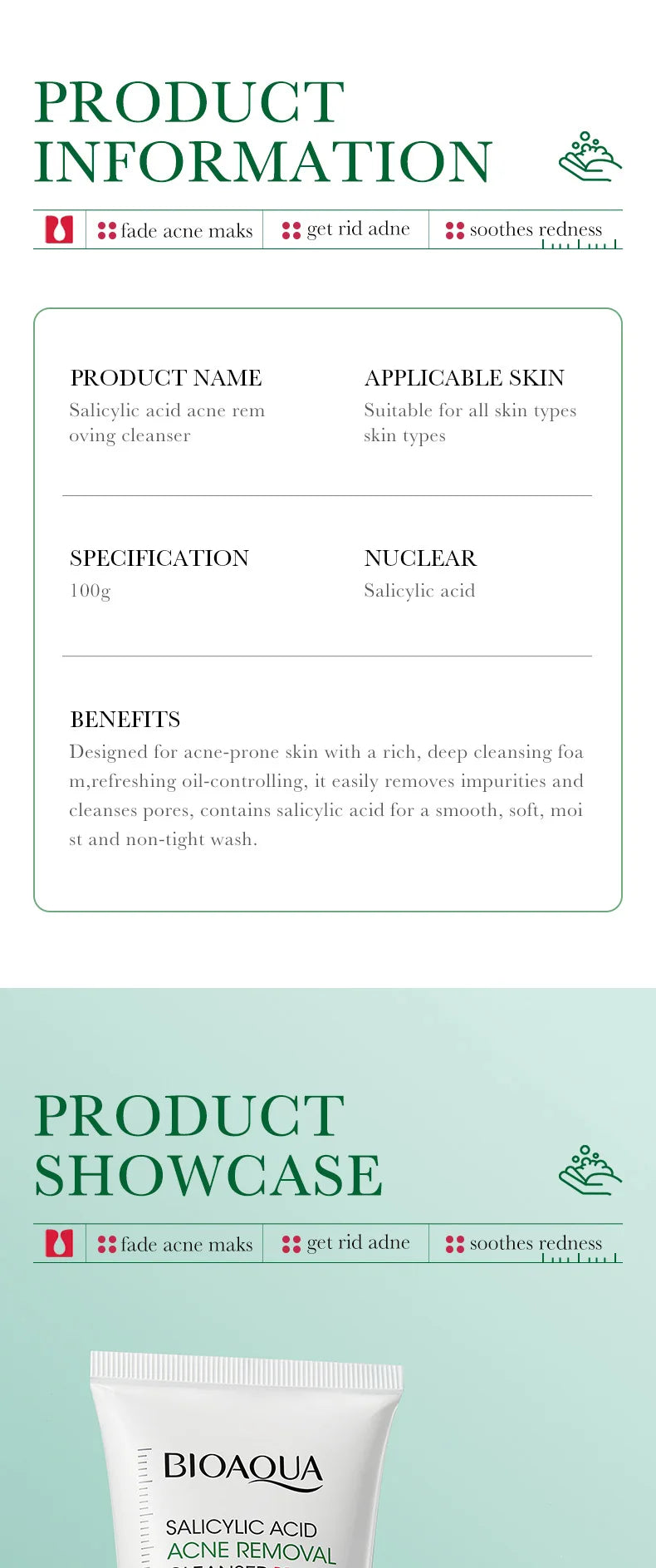 M&T Wear – Salicylic Acid Facial Cleanser 100g for Acne & Oil Control