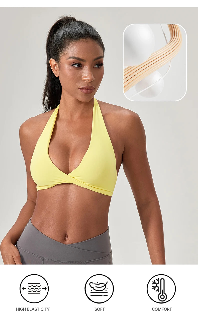 M&T Wear - Sports Yoga Bra for Women Halter Neck with Stylish Back Design Sexy Gym Bra for Running Fitness Sports Bras