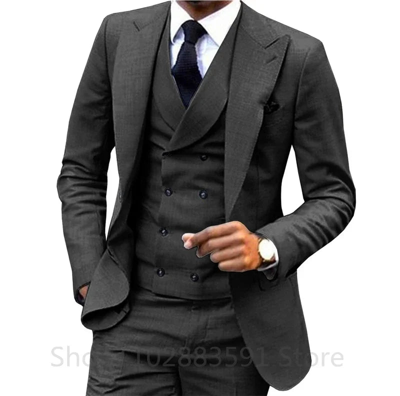 M&T Wear - 3-Piece Men's Wedding & Business Suit – British Style Slim Fit Tuxedo