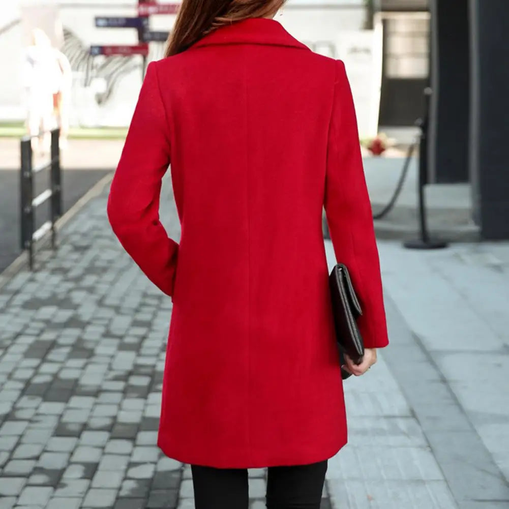 Winter Coat Women Thick Pockets Overcoat Notch Collar Fall Coat