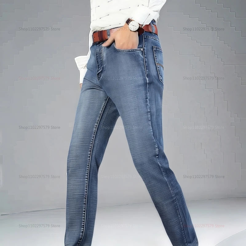 M&T Wear - Mens Denim Pants Spring Casual Business Straight Fit Loose Elasticated Jeans Stylish Comfortable Pants for Work and Daily Wear