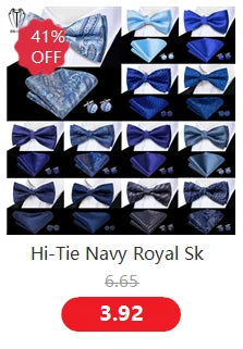 Hi-Tie 60 Color Classic Bow Ties for Men Silk Butterfly Pre-Tied Male Bowtie Pocket Square Cufflinks Set Jacquard Paisley Floral