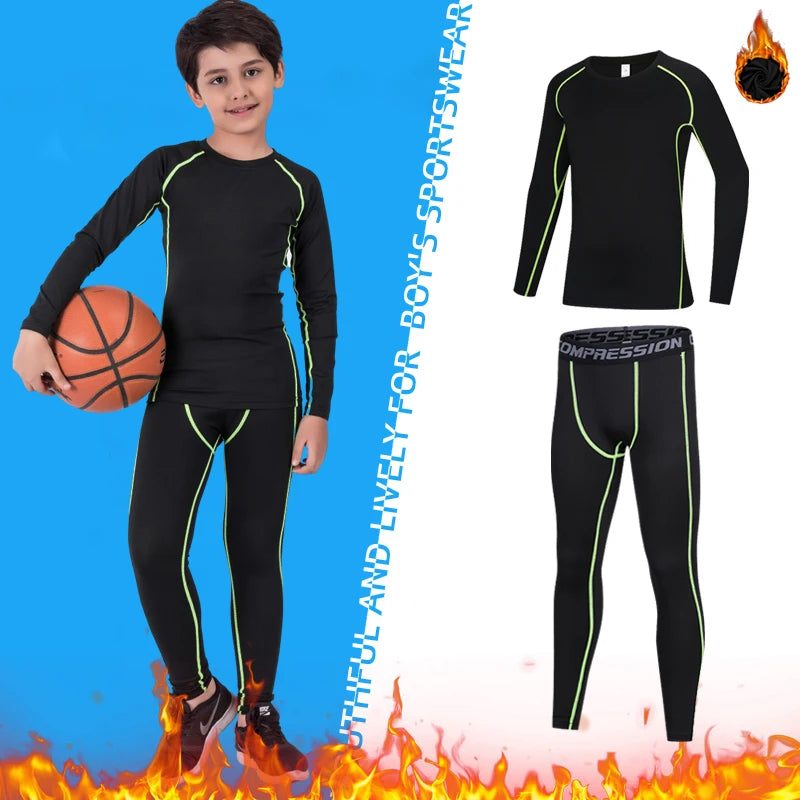 M&T Wear - Fitness Tracksuits Youth Warm Pants Tops Underwear Tight Sports Clothes for Boys Compression Running Basketball Sportswear