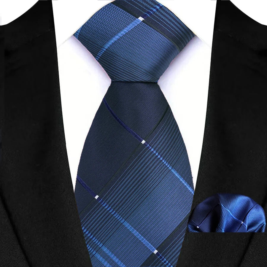 M&T Wear - Luxury Navy Solid 8cm NeckTie & Pocket Square Set