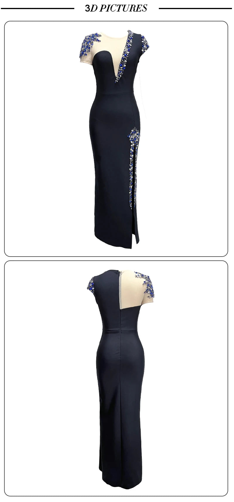 M&T Wear - VC Colorful Diamonds Bandage Long Dress Crystal Side Mesh