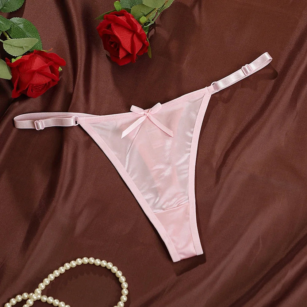 M&T Wear - Sexy Women's Satin Soft G-Strings Thongs T-Panties Low Waist Bow Briefs Shorts Comfortable Female Underwear Трусы Женские